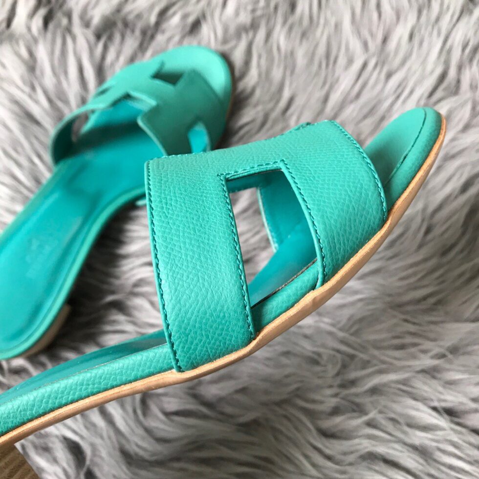 Replica Hermes Oasis Slide Sandals 50mm In Vert Verone Epsom Calfskin 108