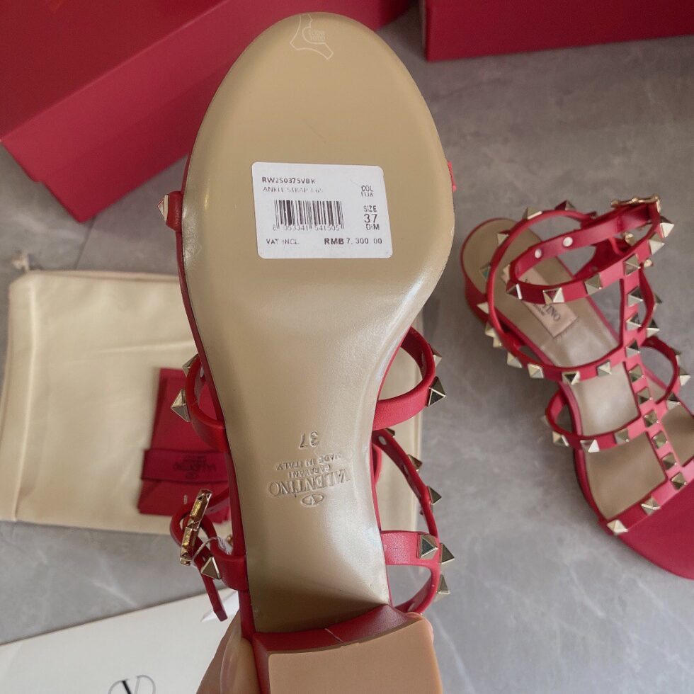 Replica Valentino Rockstud Ankle Strap Sandals 60mm In Red Calfskin 108