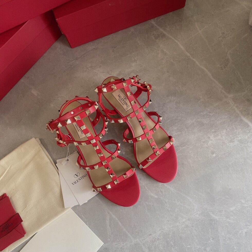 Replica Valentino Rockstud Ankle Strap Sandals 60mm In Red Calfskin 109