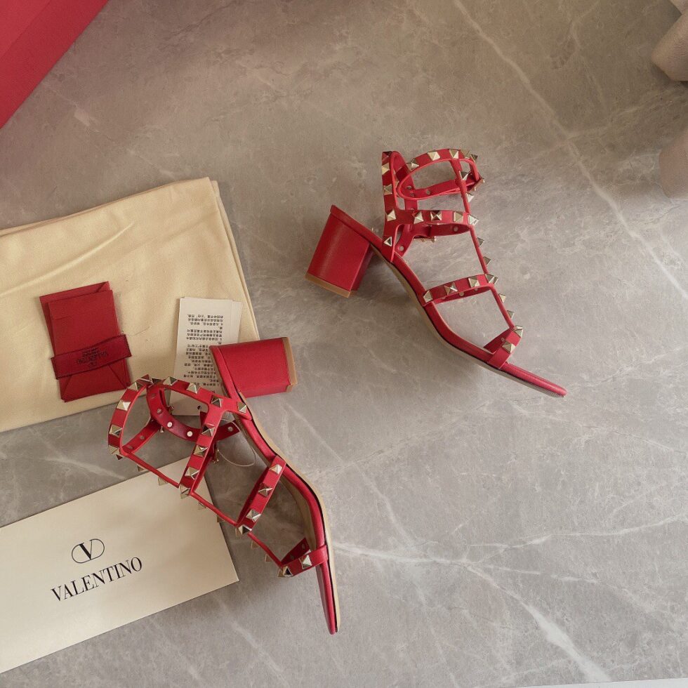 Replica Valentino Rockstud Ankle Strap Sandals 60mm In Red Calfskin 110