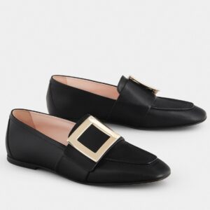 Replica Roger Vivier Soft Metal Buckle Loafers in Black Leather