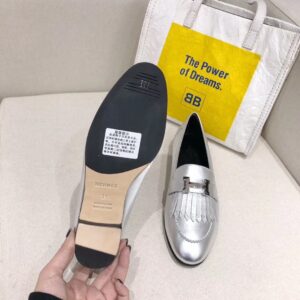 Replica Hermes Women’s Royal Loafers In Silver Metallic Lambskin 2