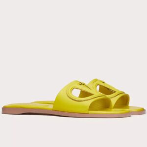 Replica Valentino VLogo Cut-out Slide Sandals in Yellow Leather