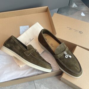 Replica Loro Piana Women’s Summer Charms Walk Loafers in Olive Suede Leather 2