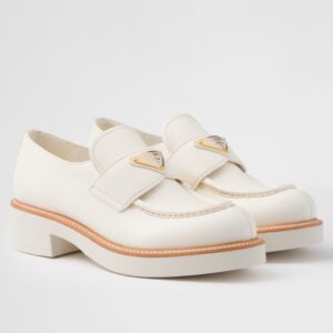 Replica Prada Women’s Loafers in White Grained Leather