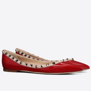 Replica Valentino Rockstud Ballet Flats In Red Patent Leather