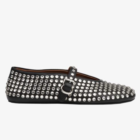 Replica Alaia Ballet Flats in Black Lambskin with Strass 102