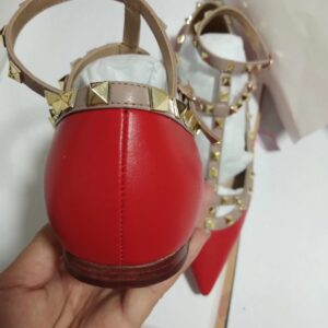 Replica Valentino Cage Rockstud Ballet Flats In Red Calfskin 2