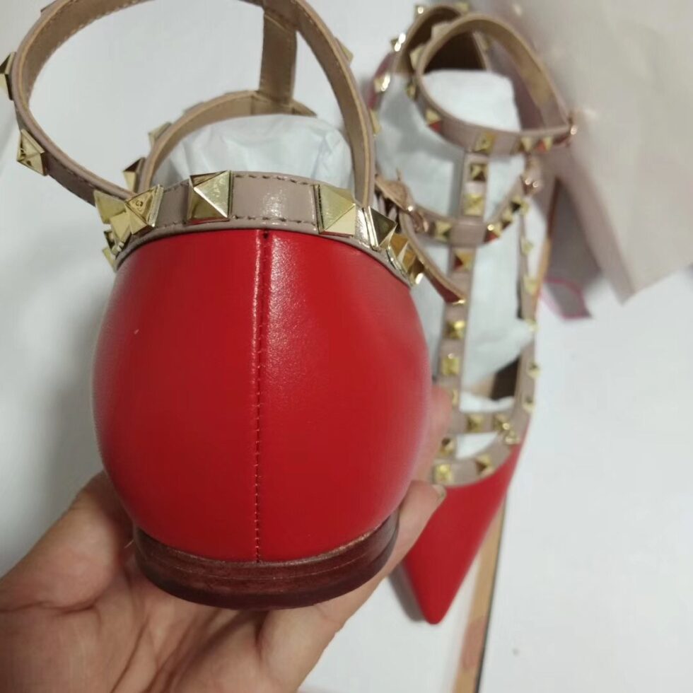 Replica Valentino Cage Rockstud Ballet Flats In Red Calfskin 105