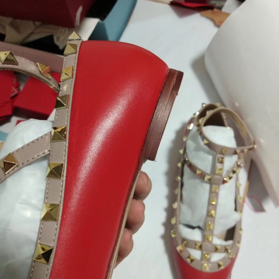 Replica Valentino Cage Rockstud Ballet Flats In Red Calfskin 109