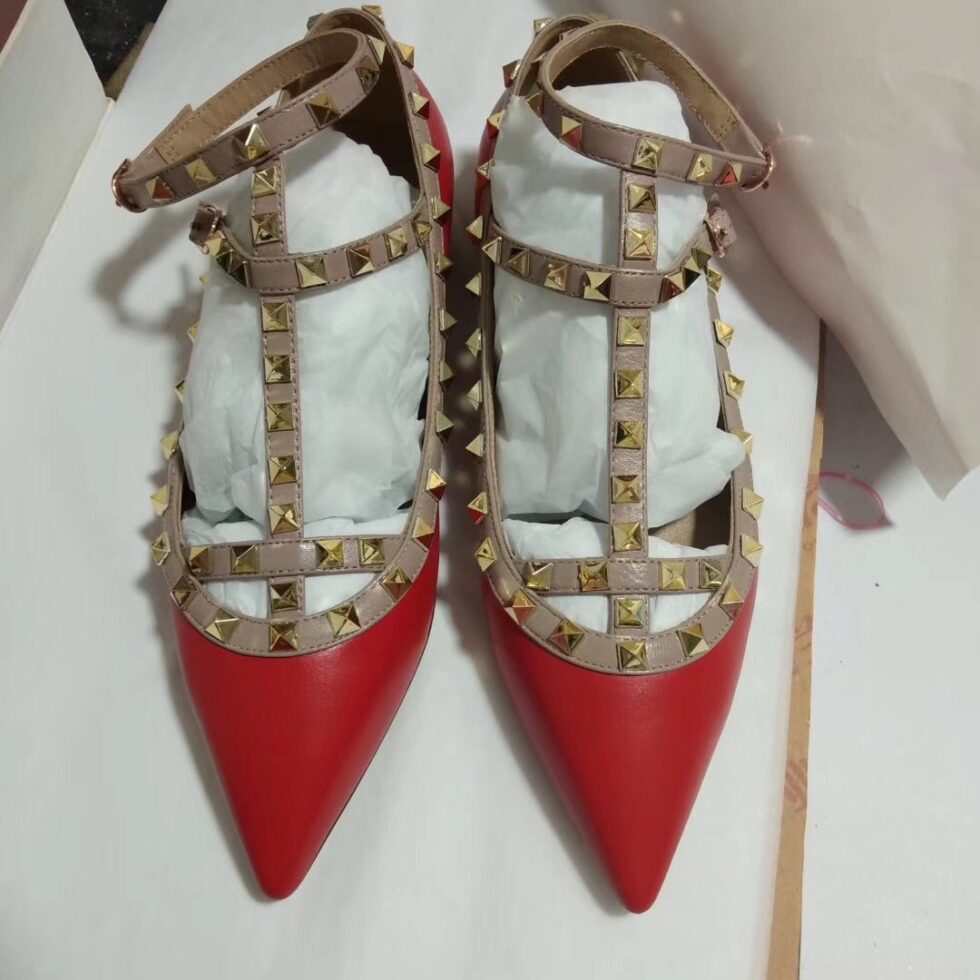 Replica Valentino Cage Rockstud Ballet Flats In Red Calfskin 110