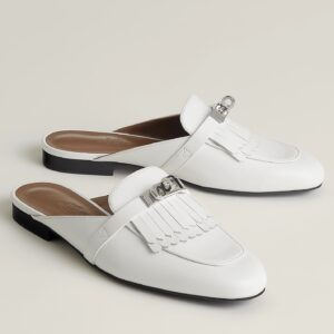 Replica Hermes Women’s Oz Mules with Fringed in White Leather