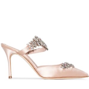 Replica Manolo Blahnik Lurum Crystal 90mm Mules In Pink Satin