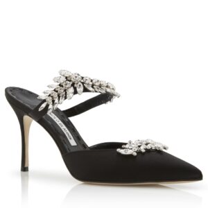 Replica Manolo Blahnik Lurum Crystal 90mm Mules In Black Satin 102