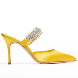 Replica Manolo Blahnik Lutara Crystal 90mm Mules In Yellow Satin