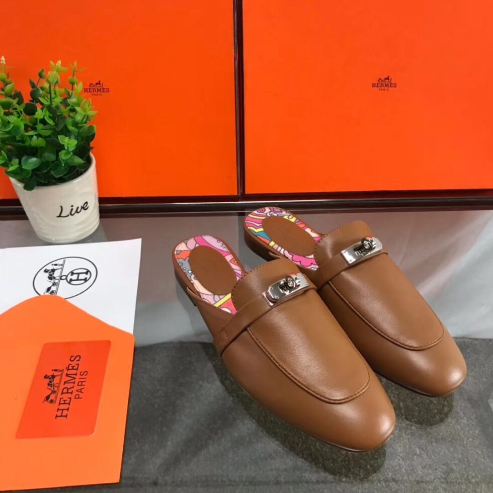 Replica Hermes Oz Mules In Brown Calfskin 106