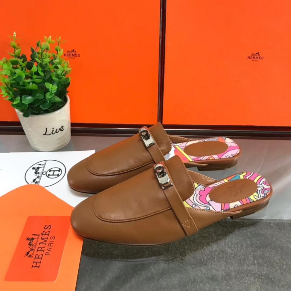 Replica Hermes Oz Mules In Brown Calfskin 107