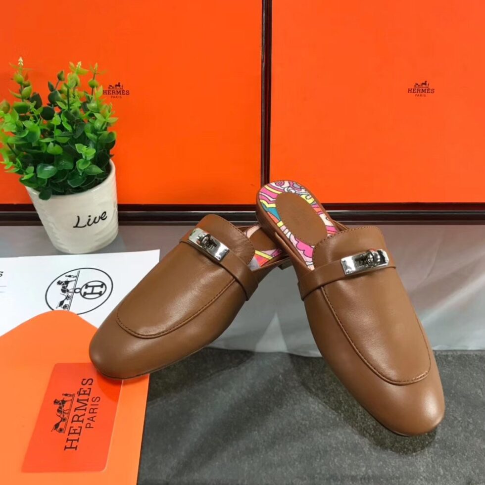 Replica Hermes Oz Mules In Brown Calfskin 108