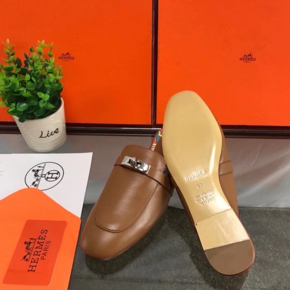 Replica Hermes Oz Mules In Brown Calfskin 109