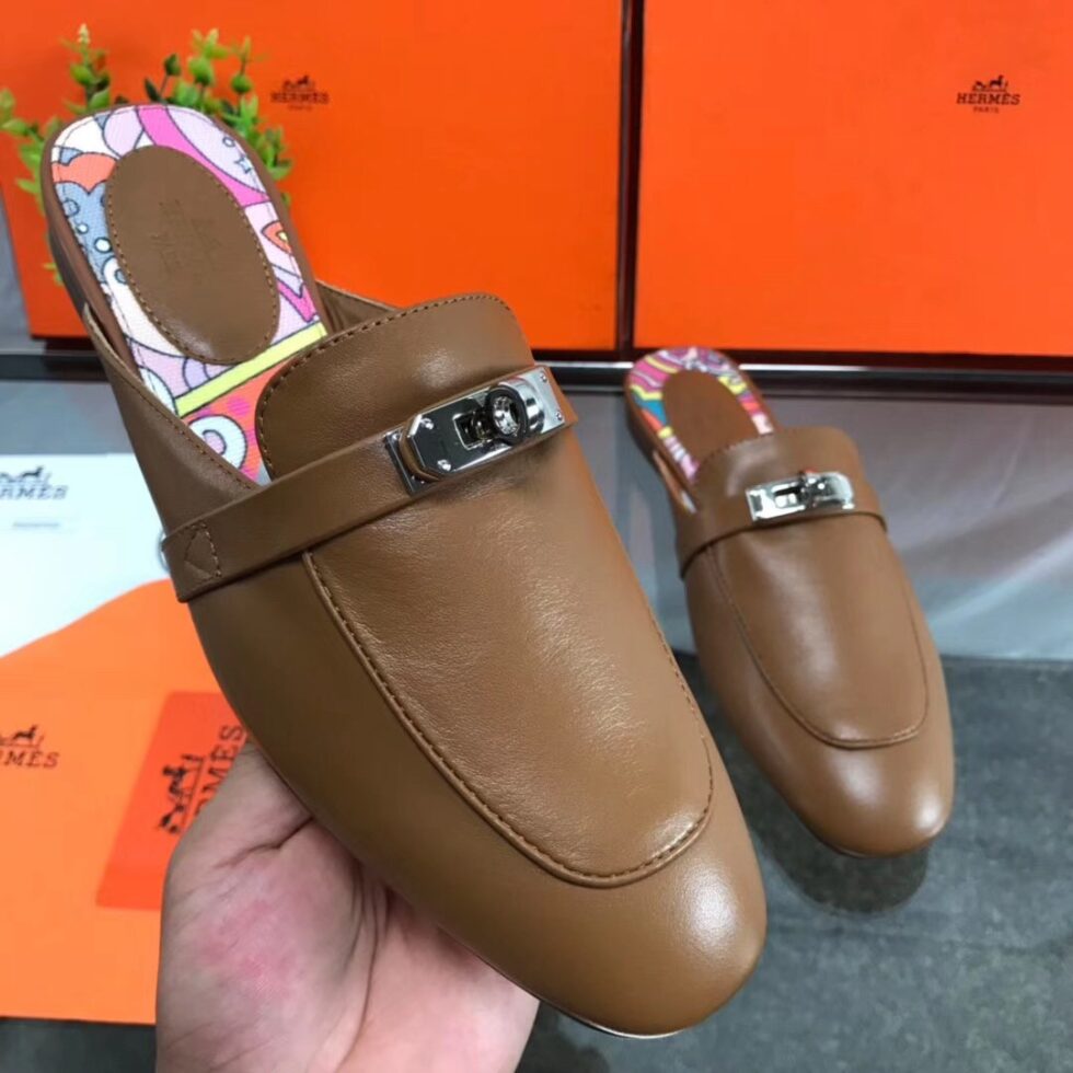 Replica Hermes Oz Mules In Brown Calfskin 110