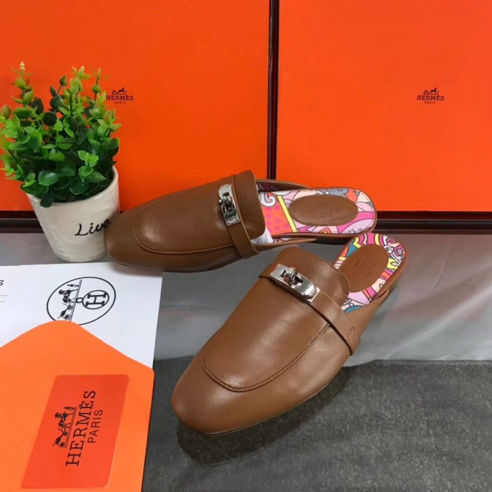 Replica Hermes Oz Mules In Brown Calfskin 111