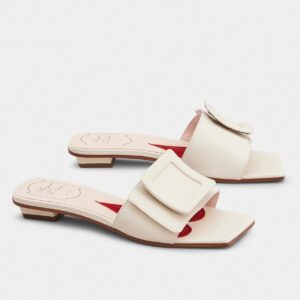 Replica Roger Vivier Covered Buckle Mules in White Leather