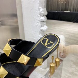 Replica Valentino Roman Stud Flat Mules In Black Leather 2