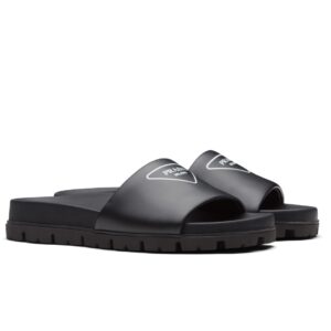 Replica Prada Black Leather Slides with Printed Triangle Logo 102