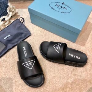 Replica Prada Black Leather Slides with Printed Triangle Logo 103