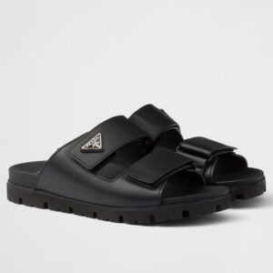 Replica Prada Women’s Strap Slides Sandals in Black Calfskin