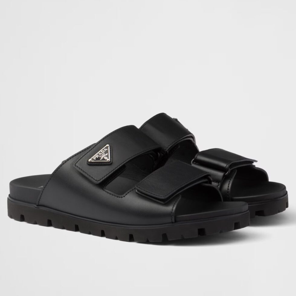 Replica Prada Women’s Strap Slides Sandals in Black Calfskin 104