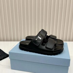 Replica Prada Women’s Strap Slides Sandals in Black Calfskin 2