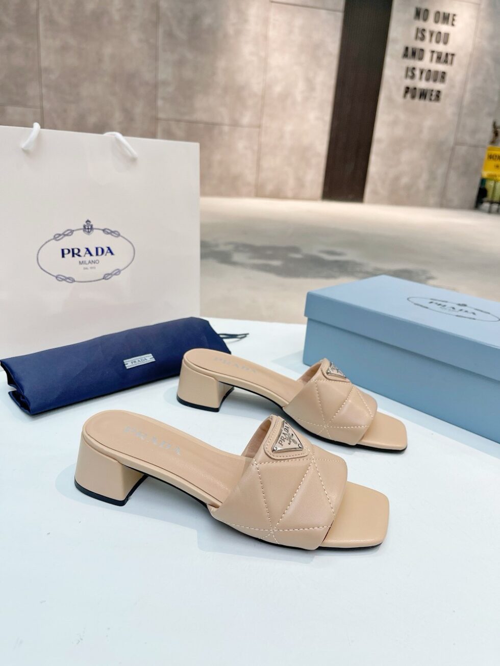 Replica Prada Women’s Slides Sandals 35mm in Beige Nappa Leather 105