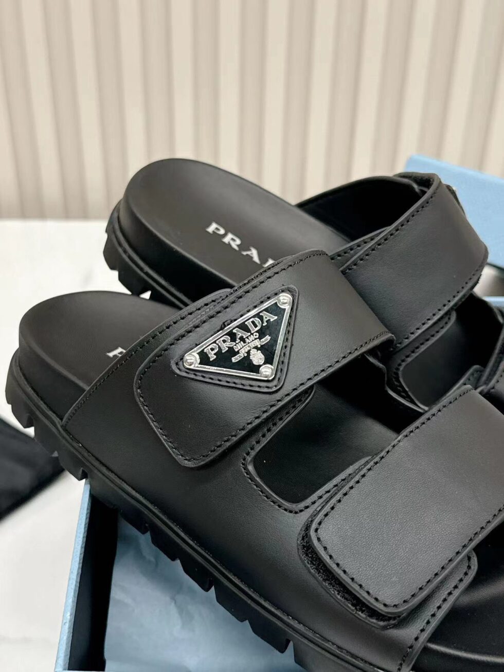 Replica Prada Women’s Strap Slides Sandals in Black Calfskin 111