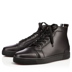 Replica Christian Louboutin Men’s Louis Flat Sneakers in Black Leather