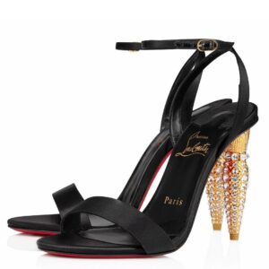 Replica Christian Louboutin Lipstrass Queen Sandals 100mm In Black Satin