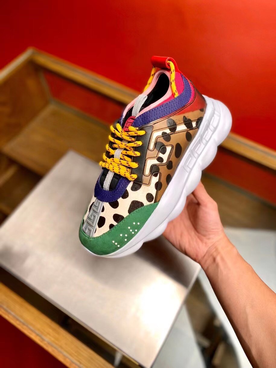 Replica Versace Women’s Multicolour Chain Reaction Sneakers With Leopard Print 111