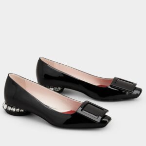 Replica Roger Vivier Strass Heel Covered Buckle Ballerinas In Black Patent Leather