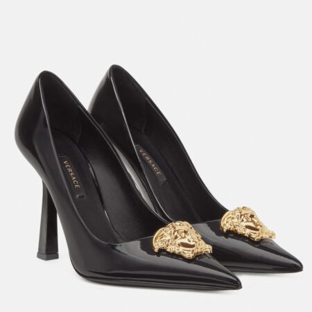 Replica Versace La Medusa Pumps 105mm In Black Patent Leather