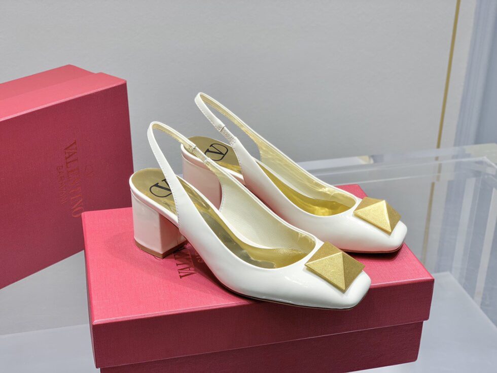 Replica Valentino One Stud Slingback Pumps 60mm In White Patent Leather 107