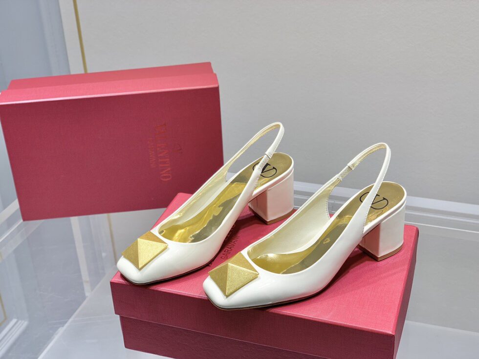 Replica Valentino One Stud Slingback Pumps 60mm In White Patent Leather 108