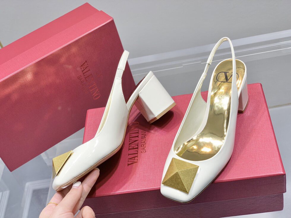 Replica Valentino One Stud Slingback Pumps 60mm In White Patent Leather 111