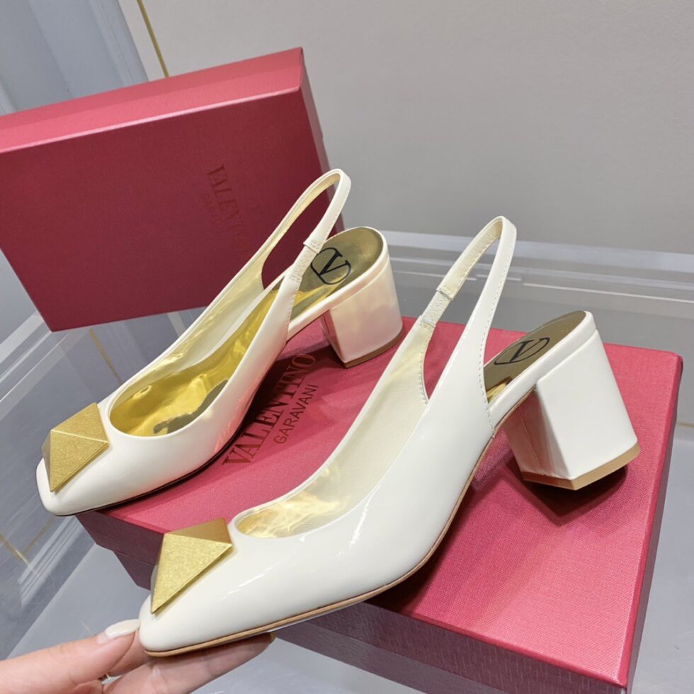 Replica Valentino One Stud Slingback Pumps 60mm In White Patent Leather 112