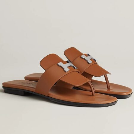 Replica Hermes Galerie Sandals In Brown Calfskin