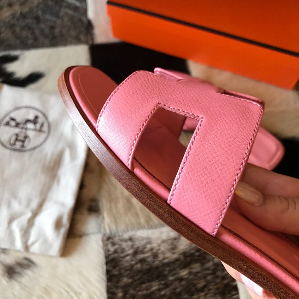 Replica Hermes Oran Slide Sandals In Pink Epsom Calfskin 106